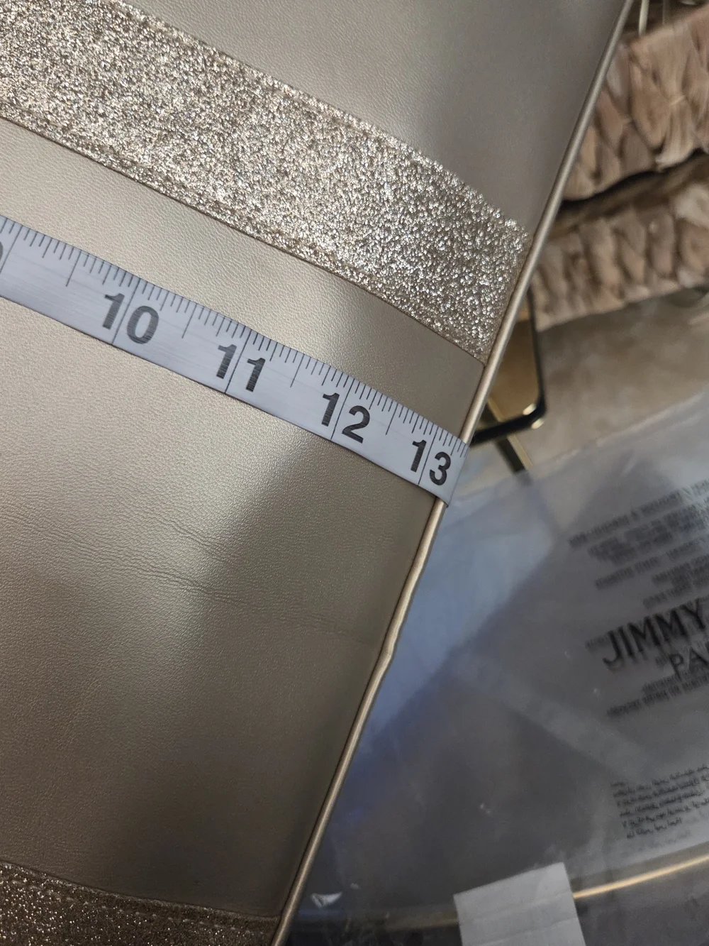 NWT Jimmy Choo Metallic Gold Tote with Glitter Strap and matching  Pouch